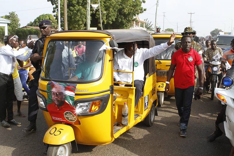 President Mahama takes his campaign to the Upper West Region. In order to show how "modest" he is, the president entered Wa in a tricycle. 