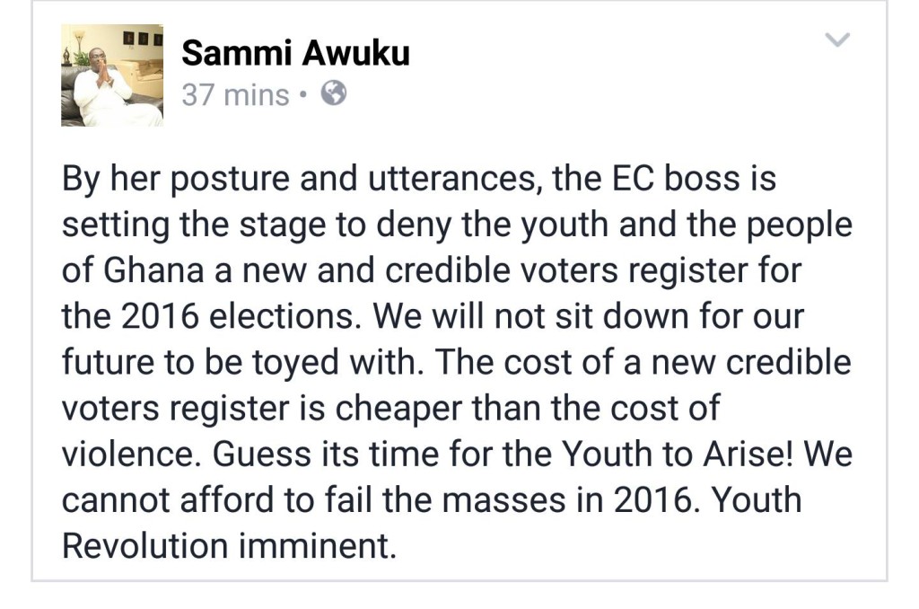 Sammi Awuku's Facebook post