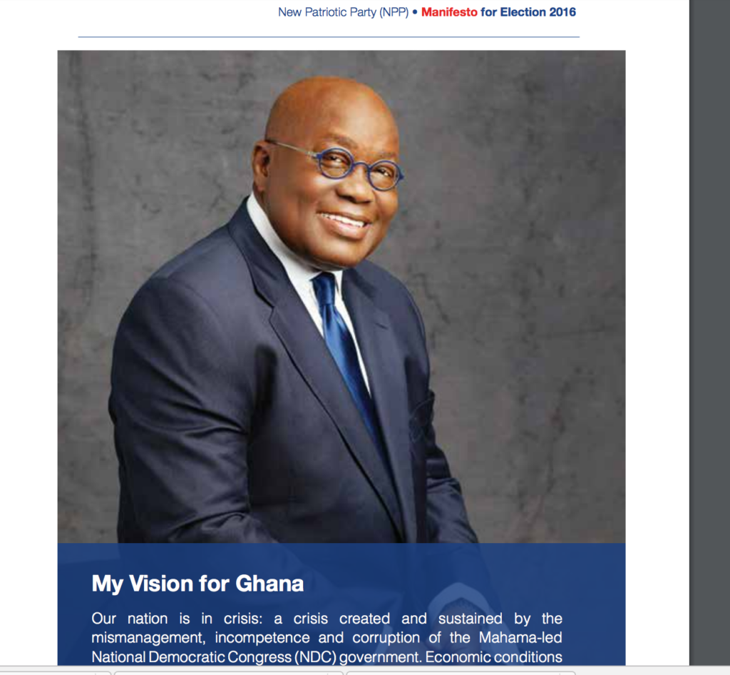 Nana Akufo-Addo's photograph in the NPP manifesto