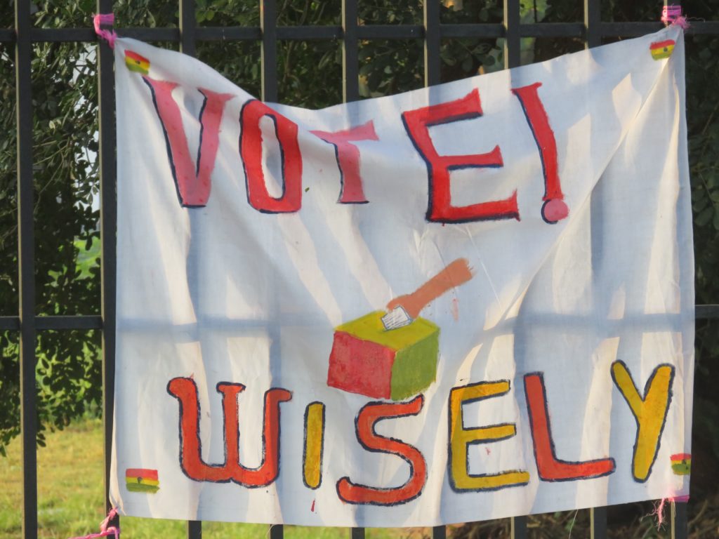 A banner at the University of Ghana Basic School urging Ghanaians to vote wisely