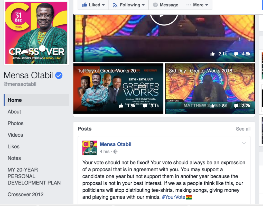 Pastor Mensa Otabil is one of those who preach against putting one's vote on "autopilot."