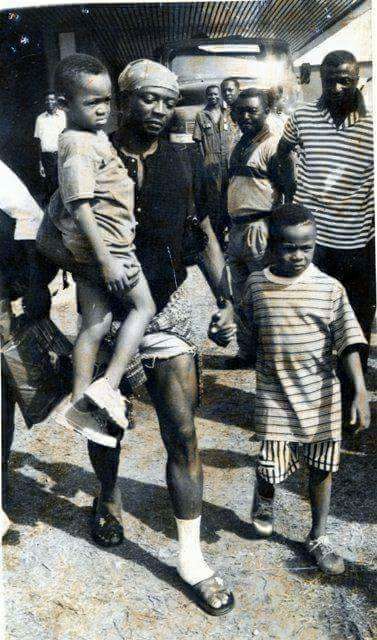 Legend Abedi Pele carrying his two sons Jordan and Andre to Accra stadium for an AFCON qualifier in the mid 90's.