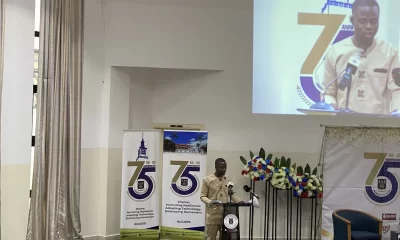 Manasseh Azure Awuni delivering the Public lecture as part of University of Ghana's 75th anniversary.